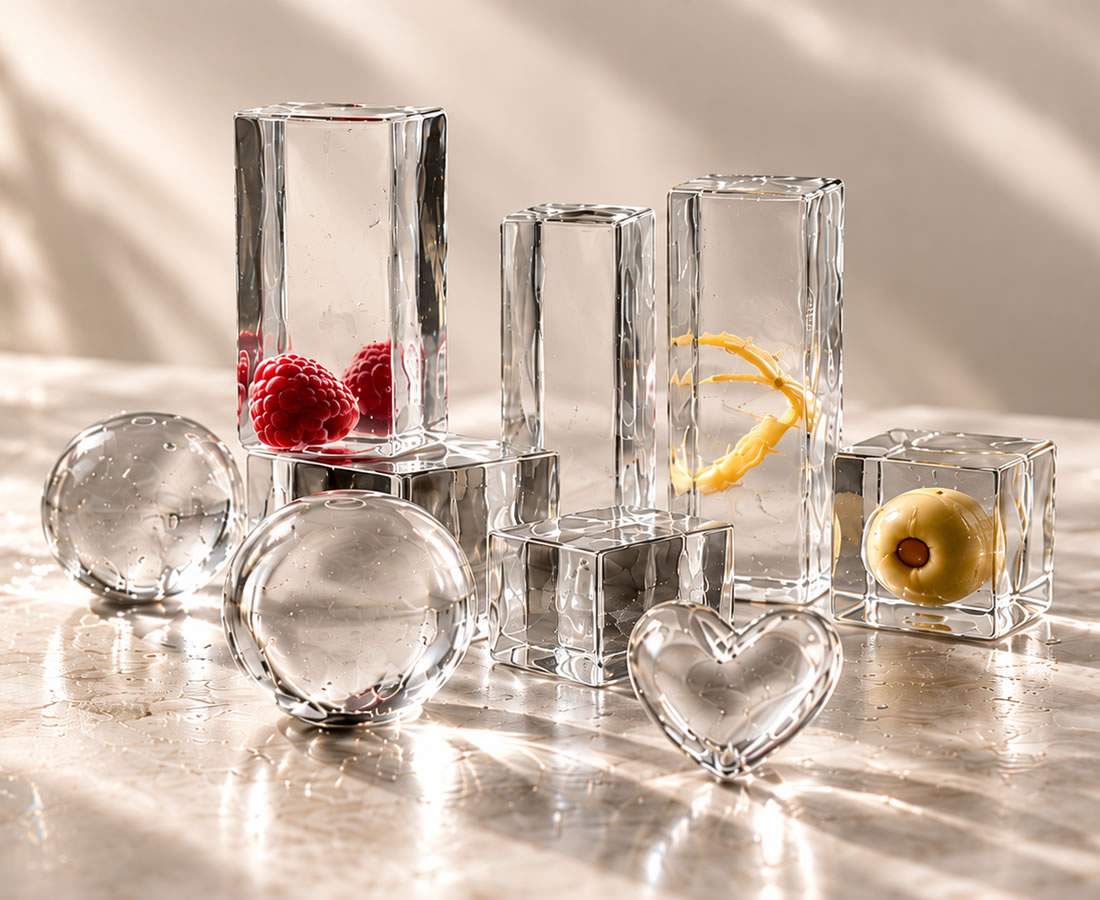 LXRY Ice handcrafted ice shapes with raspberries, lemon twist and olive